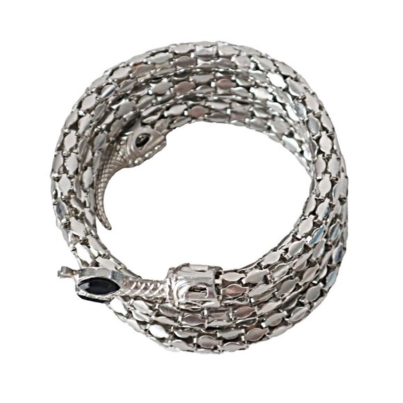 Vintage Silver-Tone Snake Wrap Bracelet With Black Glass Eyes - Picture 3 of 5